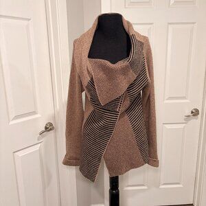 Italian Wool A.Ida Wrap Houndstooth Cowl Neck Draped Cardigan, Sz Sm